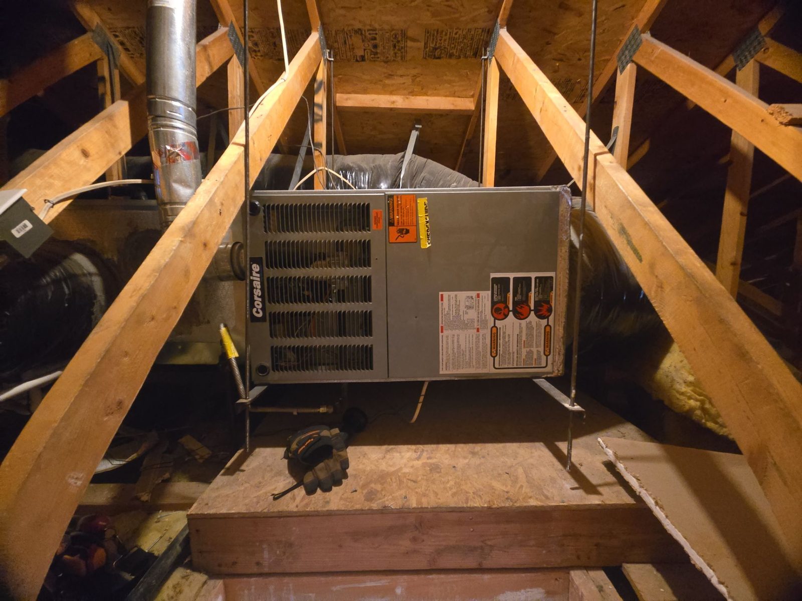 Gas furnace and air handler installed in an attic
